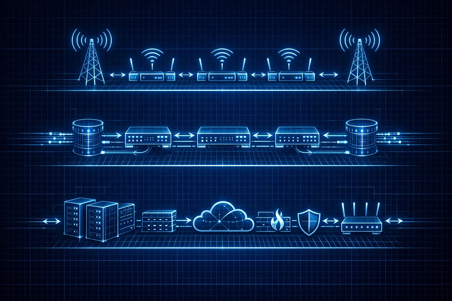 Network layers diagram showing access, transport, and core layers